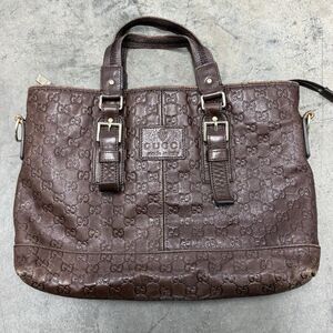 Vintage GUCCI GG Guccissima Brown Leather Tote Purse